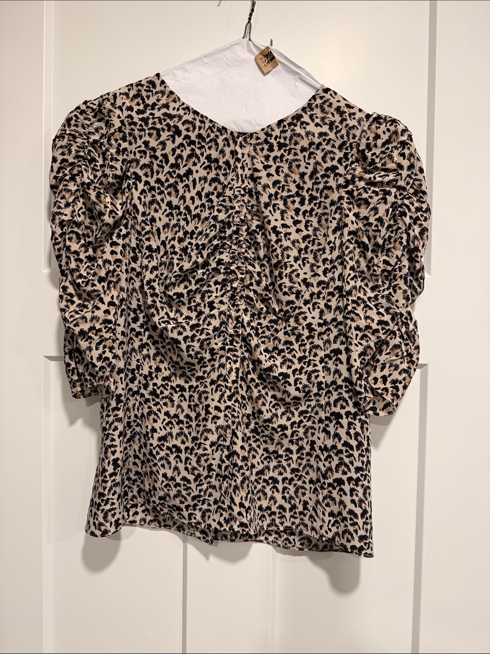 Rebecca Taylor 100% Silk Leopard Print Puff Sleeve Blouse M